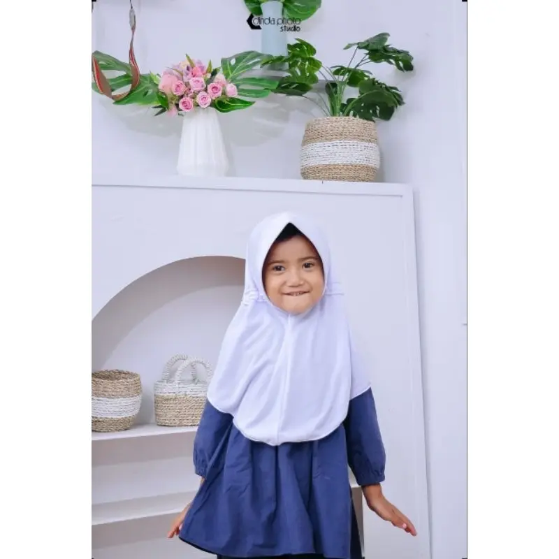 Kerudung anak sekolah tk sd smp smu jilbab bergo dewasa hijab sarung geblus instan anak 02 Cantik Nyaman Katun Muslim Serut Pita 5