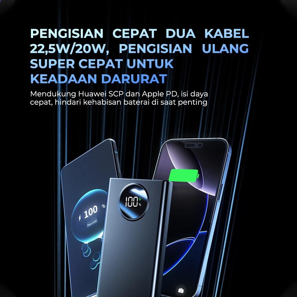 Maddox Powerbank 50000mAh Kapasitas Super Besar 120W Pengisian Cepat untuk iPhone/Android dengan Perlindungan Keamanan dan Tampilan Digital LED