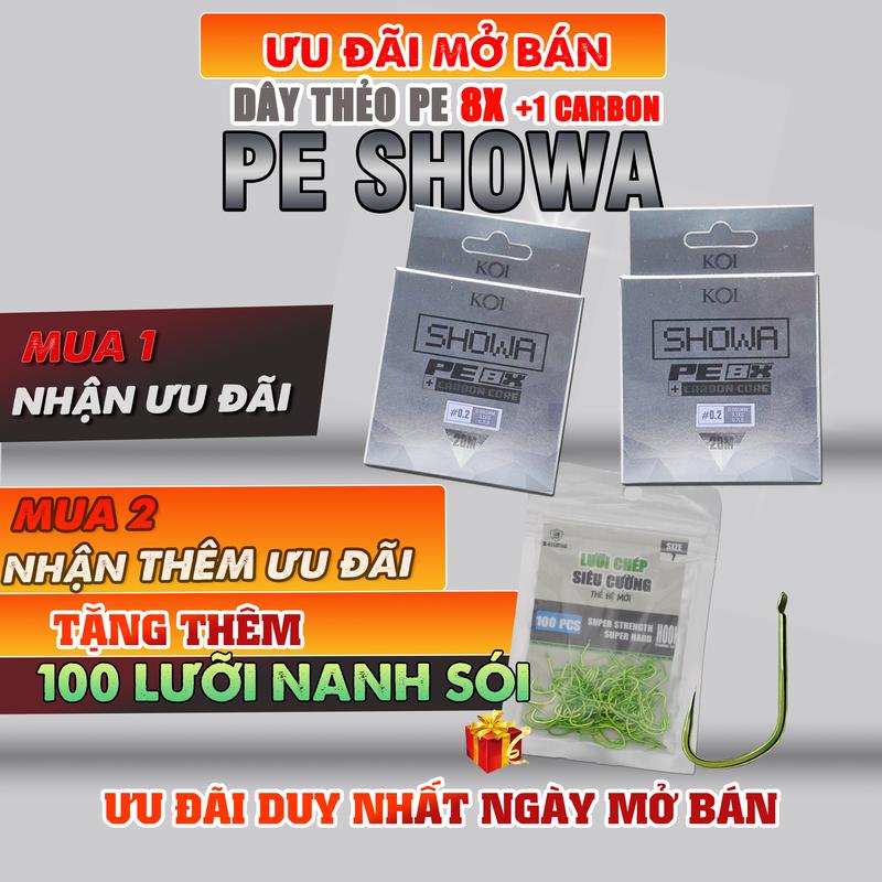 MUA 1 NHẬN ƯU ĐÃI - MUA 2 CUỘN NHẬN 100 LƯỠI NANH SÓI Dây PE Lõi Carbon Showa 8X + 1 Dây Nhỏ Tải Cao Chống Rối Có Size 0.2 0.4 0.6 0.8 1.0 1.2 1.5 2.0 Dây Câu Cá