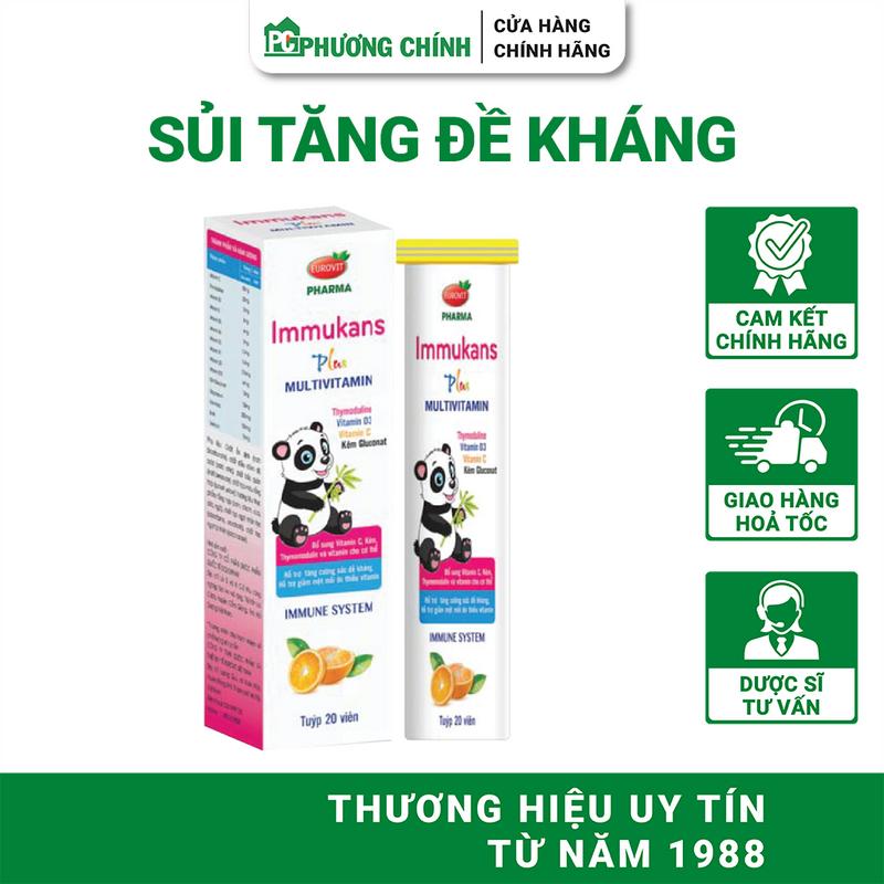  Sủi Vitamin Tổng Hợp Eurovit Immukans Plus Multivitamin Hỗ Trợ Tăng Đề Kháng 20 Viên Hộp 