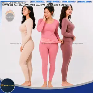 Baju Winter Wanita Musim Dingin 1 SET BAJU & CELANA / Sweater Wanita Lengan Panjang Hangat Lembut - Setelan Pakaian Baju Longjohn Wanita Termal Tebal Cewek Outdoor Salju - Baju long john wanita Musim dingin Wool 105