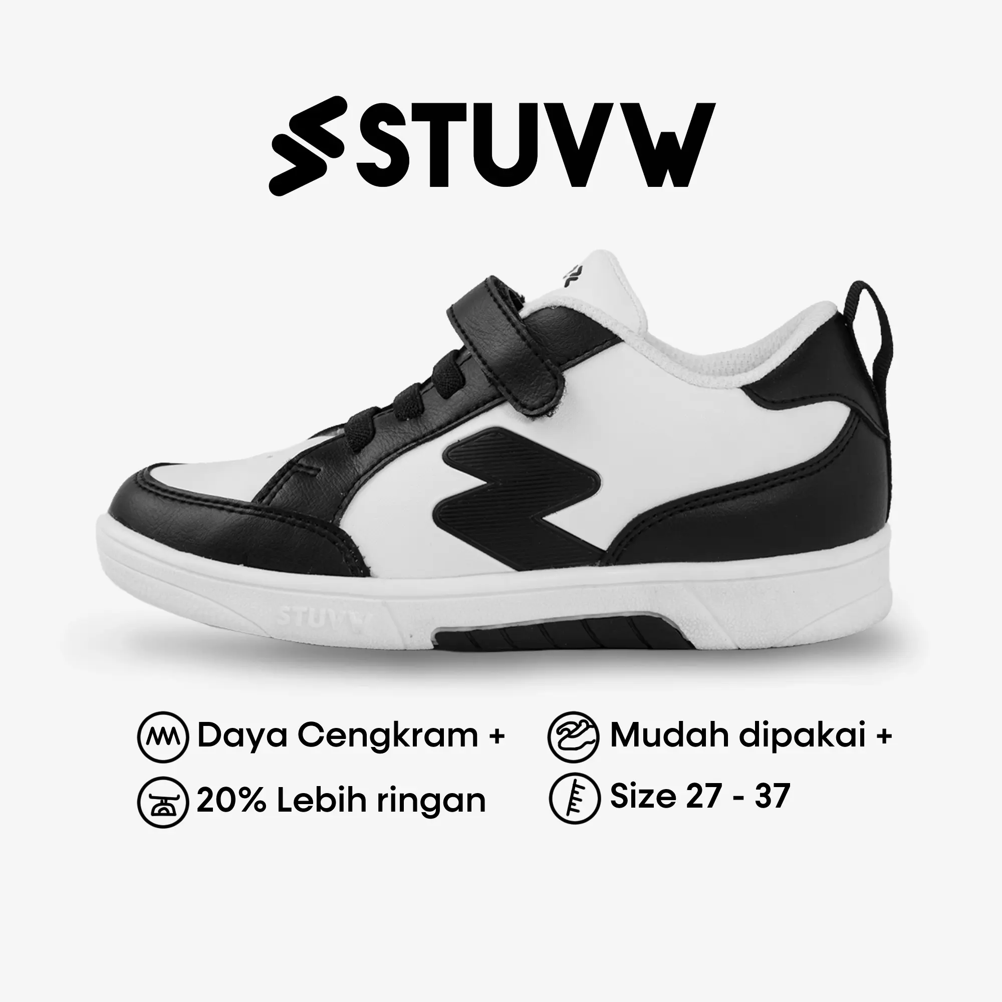 STUVW Cosmo R Zebra - Sepatu Sneakers Anak Unisex Hitam dan Putih Fashion