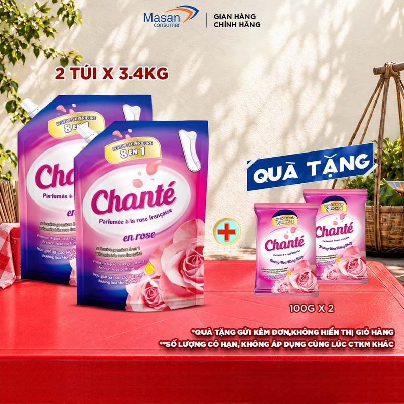 Combo 2 Nước giặt xả cao cấp 8 trong 1 Chanté Túi x 3.4KG