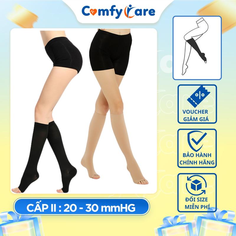 Vớ Suy Giãn Tĩnh Mạch Ống Chân Loại Hở Ngón Cấp 2 - COMFYCARE - Tất Y Khoa Bắp Chân Hỗ Trợ Lưu Thông Máu, Vớ Áp Lực