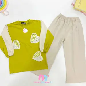 KANAYA LEMON SETELAN CELANA ATASAN KAOS ANAK PEREMPUAN ANAK LAKI LAKI MOTIF LOVE RENDA 3D COUPLE KELUARGA
