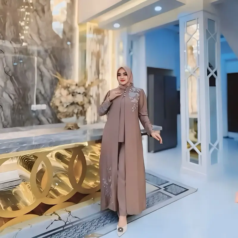 Setelan Celana Saviq - Baju Bordir Outer Wanita - Setelan 3in 1 - Baju Muslim Lebaran Kekinian 0