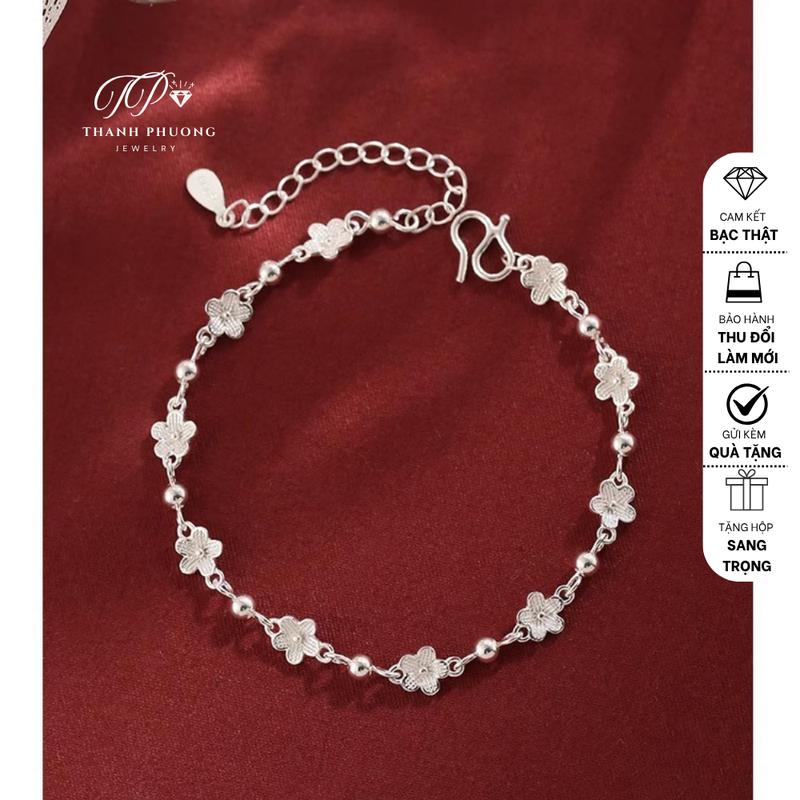 Lắc tay nữ bạc cao cấp charm hoa 5 cánh trang trọng phong cách quý cô Hàn Quốc sang trọng mẫu mới 2026