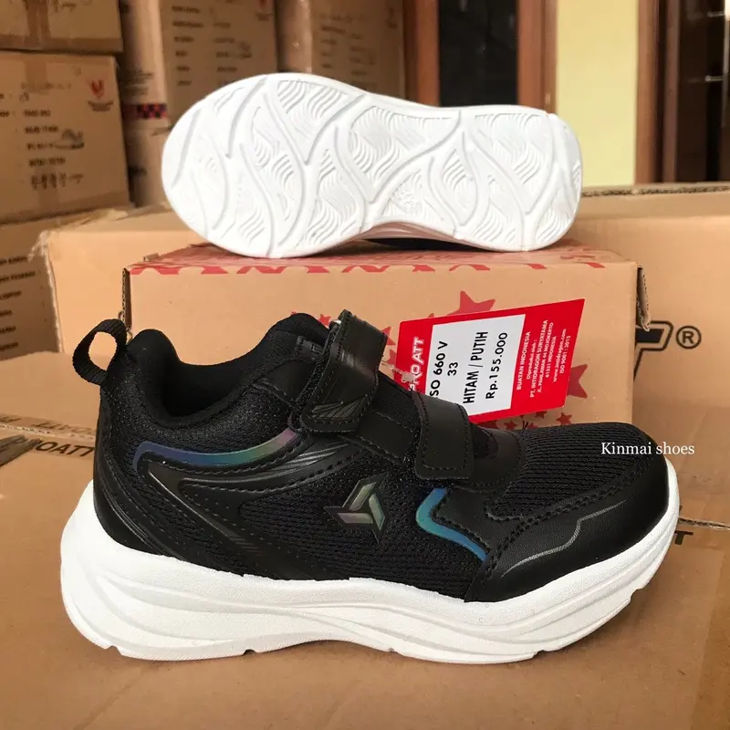 FREE KAOS KAKI Sepatu PRO ATT ISO 660 V Size 31 32 33 34 35 36 37 38 Sneaker Anak Perekat Hitam Fashion Sekolah 1