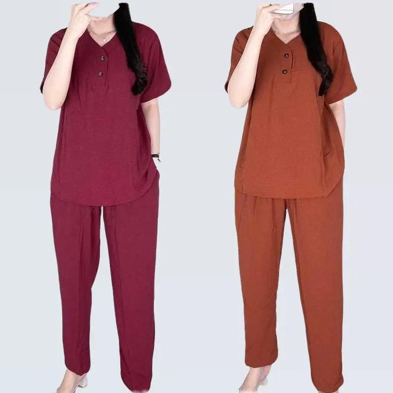 Setelan Wanita Celana Dewasa WG NEW ONE Set Crinkle Lengan Pendek Baju Panjang Airflow 7