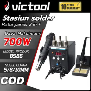 8586 700W 2 in 1 Digital Display SMD Ulang Hot Air Gun Solder Besi 220V ESD Las Pematrian Alat Perbaikan+Kaca pembesar lampu LED