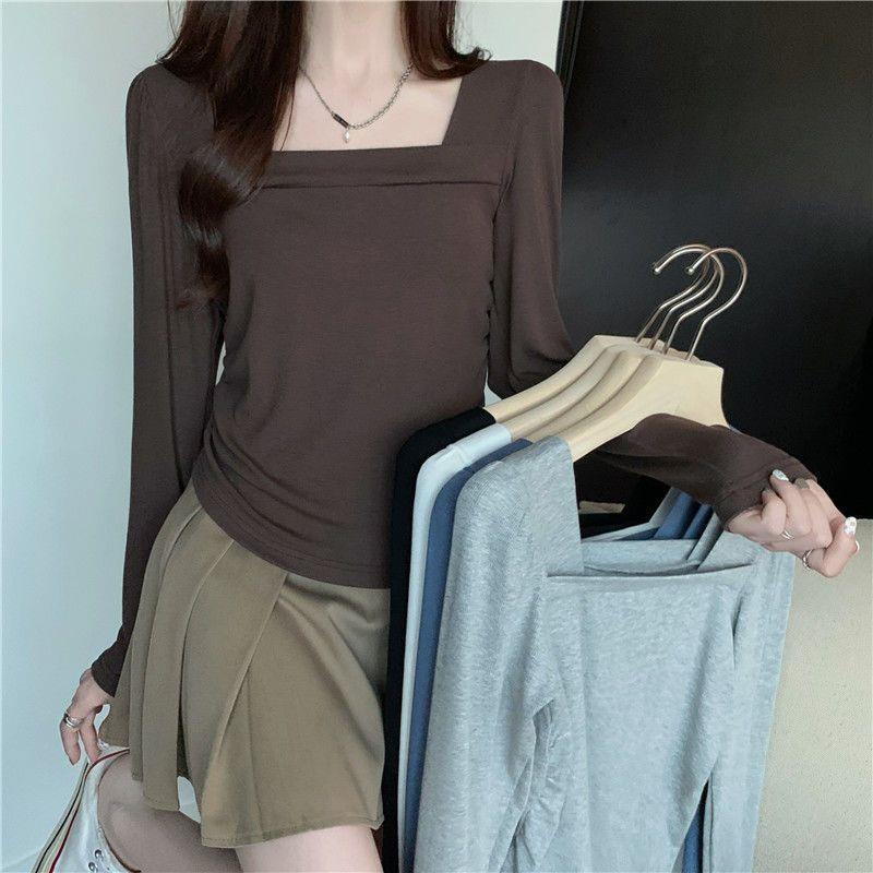 Baju Atasan Wanita Kaos Kerah Persegi Fashion Korean Style Wanita Lengan Panjang - BJ1690 7