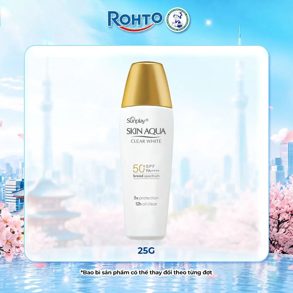 Kem chống nắng Skin Aqua dưỡng trắng, kiểm dầu, dùng hàng ngày dạng sữa Sunplay Skin Aqua Clear White Eco Việt Nam SPF50, PA++++ 25g