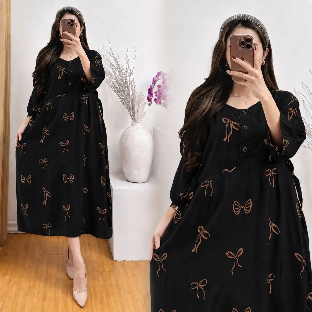Daster Chibi Murah Ukuran Jumbo Bisa Buat Wanita Hamil Bumil Busui LD 120 dengan Lengan 3/4 atau 7/8 motif terbaru kekinian kancing bahan  Rayon Dress