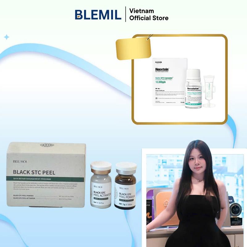 Mua 1 Tặng 1 Set Peel Da Tế Bào Gốc Spicule Bell Moi Black STC Peel + Tặng Tinh Chất Phục Hồi Da Flover Heextein Hydro-GF3 Liposome 10,000ppb