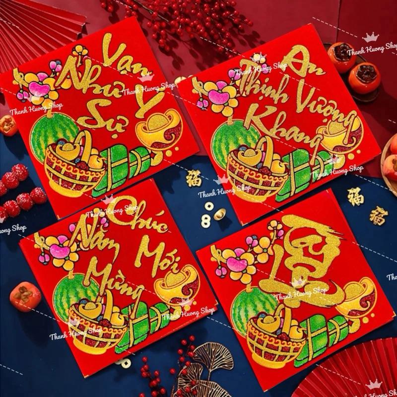 (DÁN DƯA NHUNG) Sỉ 100 tờ ( 10 xấp) giấy dán dưa Nhung kim tuyến sẵn keo hàng đẹp, bao lì xì tết 2026 TOP