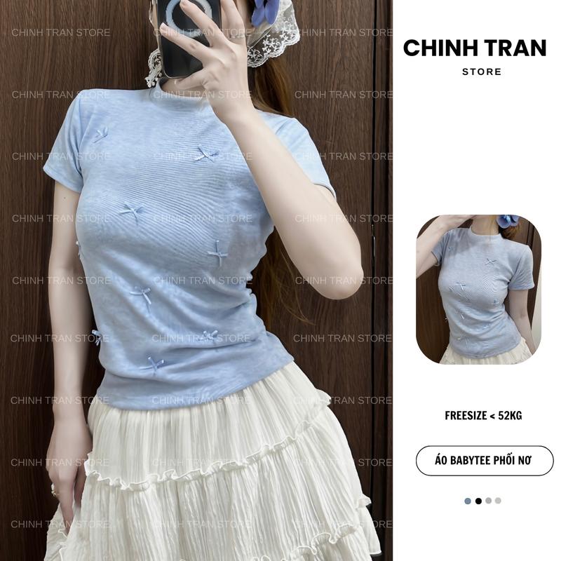 [XẢ KHO] Áo Thun Nữ Gắn Nơ Dễ Thương Form Ôm Baby Xinh Xắn