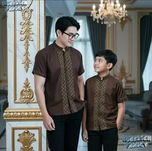 Baju Koko Couple Ayah dan Anak Kombinasi Lengan Pendek Muslim Bahan Katun Vito Signature Ukuran M L XL XXL