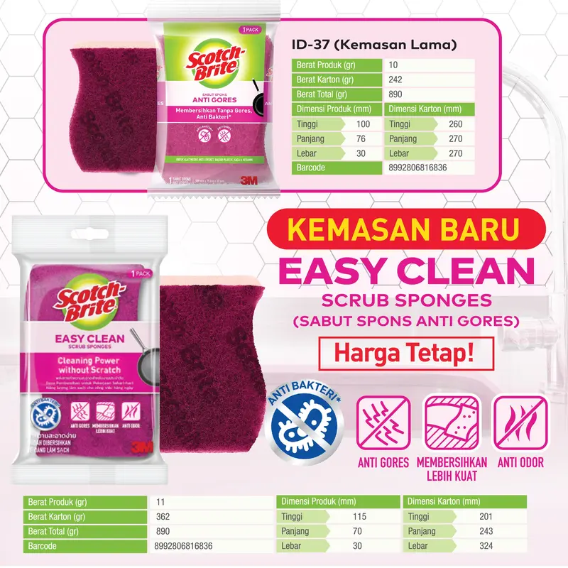 3M Scotch-Brite Easy Clean Scrub Sponges, Sabut Spons 7