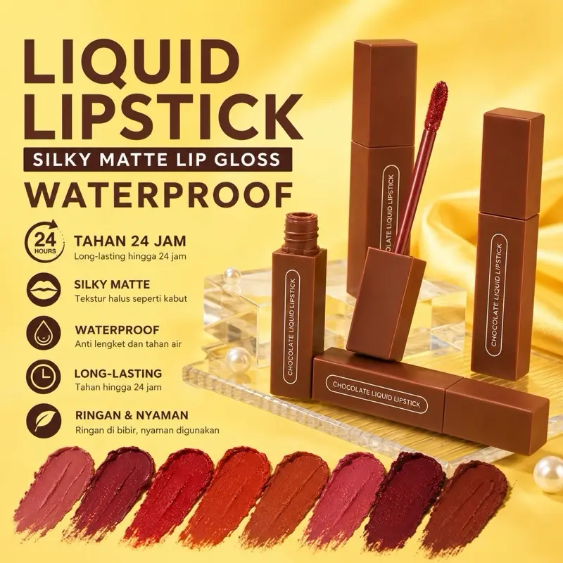 Liquid Lipstick Silky Matte Lip Gloss Tahan 24 Jam Anti Kabut dan Air Ringan Nyaman Digunakan untuk Bibir - Lipstik