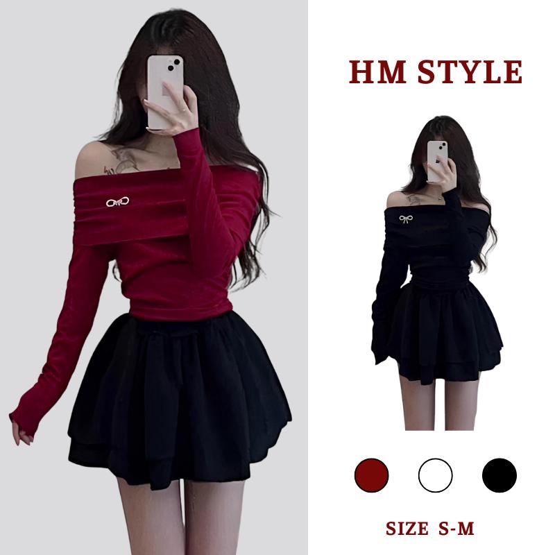 Tặng tag nơ Áo trễ vai dài tay xẻ vạt áo kiểu nữ trễ vai chất gân Thái co dãn ôm body siêu tôn dáng HA211