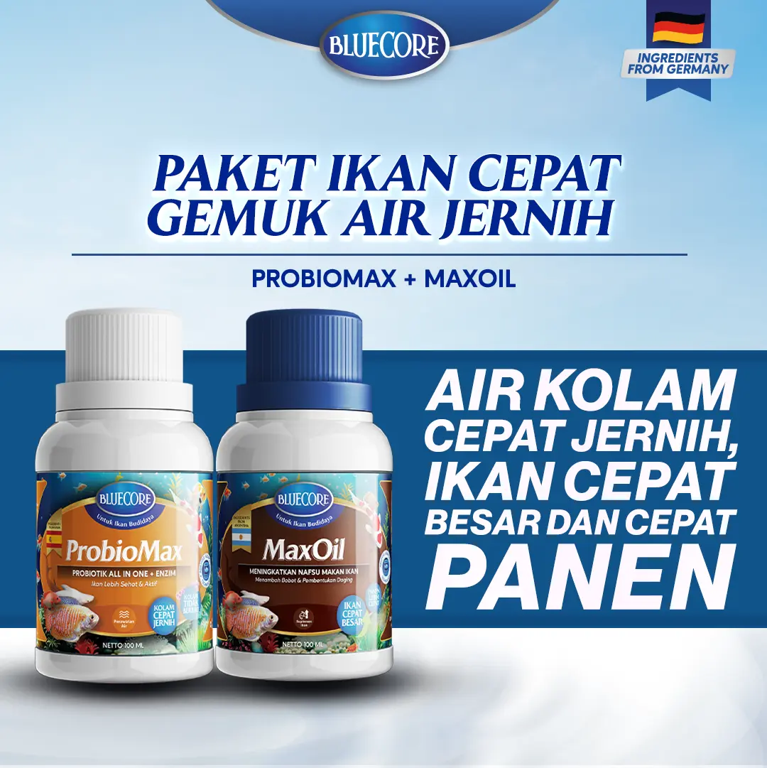 Bluecore Paket Ikan Cepat Gemuk Air Jernih | Probiotik Penjernih Air Kolam & Vitamin Penggemuk Ikan Lele, Nila, Patin, Gurame dan Lainnya