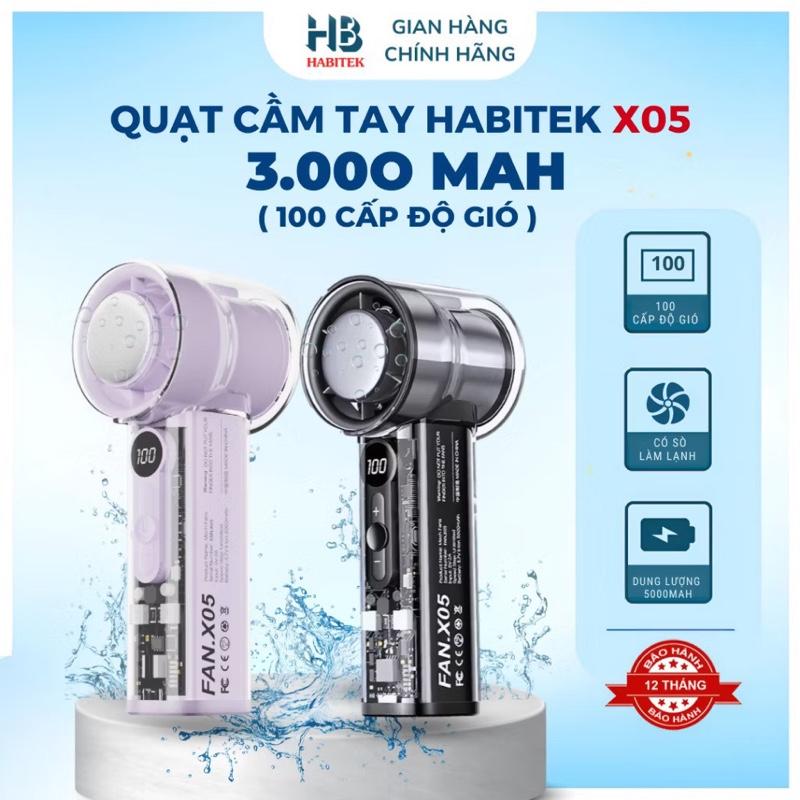 Quạt Cầm Tay Mini HABITEK X05 Có Sò Lạnh Tốc Độ Cao, Pin 3000mAH, 100 Mức Gió, Gió Mạnh, Màn Hình Kỹ Thuật Số Turbo Mini, Hỗ Trợ Cả Ngoài Trời Và Trong Nhà, Bảo Hành 12 Tháng [ Đổi trả với bất kỳ lí do gì]