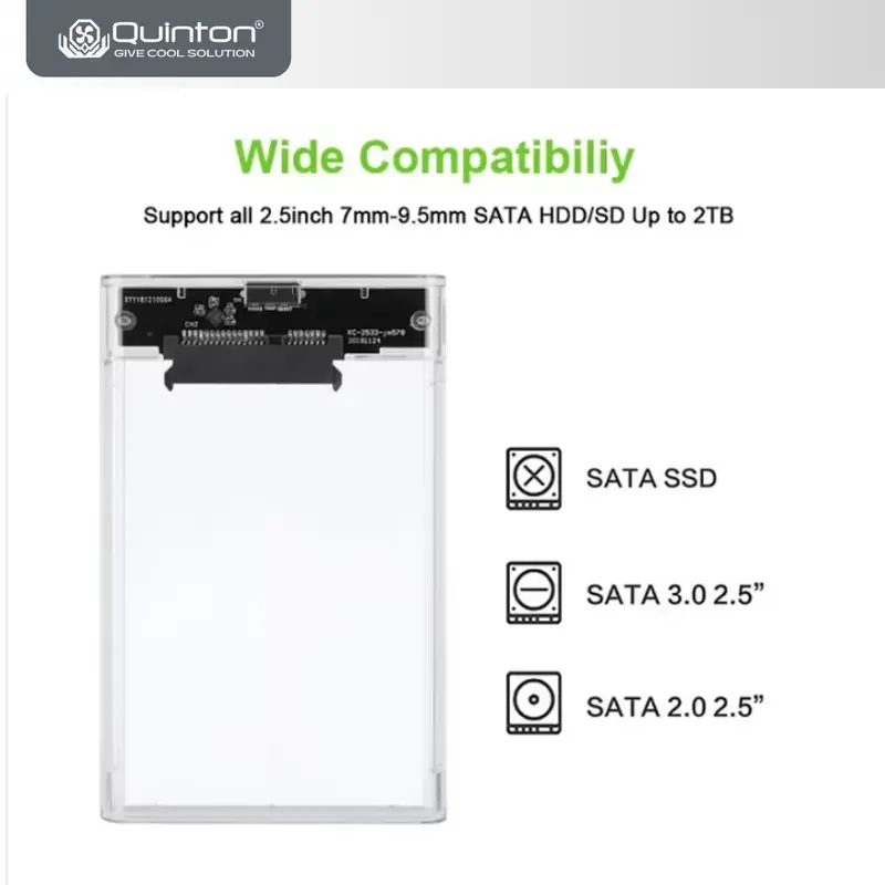 Quinton HDD SSD Case External USB 3.0 2.5Inch clear transparan SATA support up to 2TB untuk laptop pc computer Disk Kabel cover  hard hdd  enclosure laptop Komputer 3