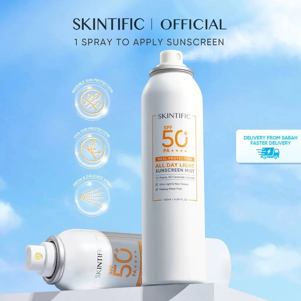 SKINTIFIC All Day Light Sunscreen Mist SPF50 PA++++ Sunscreen Spray Anti UV Face Body Spray Anti UV UVA UVB 120ML