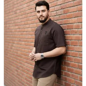 Baju Koko Pria Dewasa Lengan Pendek Kerah Shanghai Warna Mahogany Coklat ORI