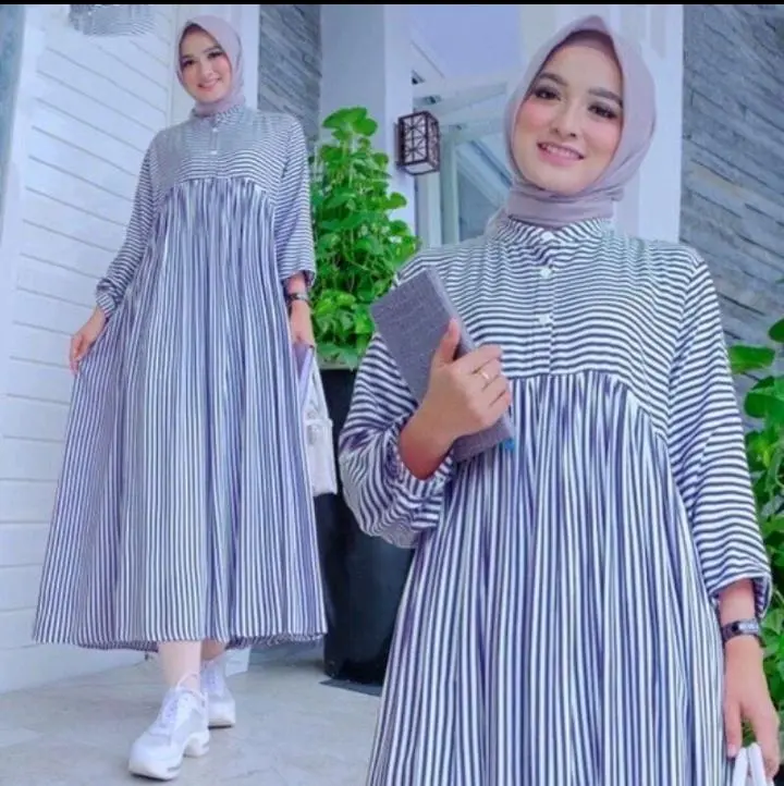 DRESS READY UKURAN JUMBO // MIDI DRESS MOTIF SALUR // DRESS MIDI // GAMIS SALUR // FASHION WANITA TERBARU