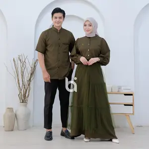 Bi - Setelan Baju Pasangan 3in1 (Outer+Rok+Koko) Dress Tutu Sabiya (Nabiya Set Long Vest Rok Tile + Koko) Couple Outfit Kondangan Wanita Muslim Mewah Lebaran