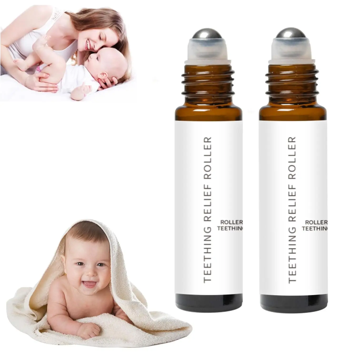 3 PCS Teething Roller Natural Pain Relief Roller Baby Teething Oil Roller Natural Teething Relief for Babies