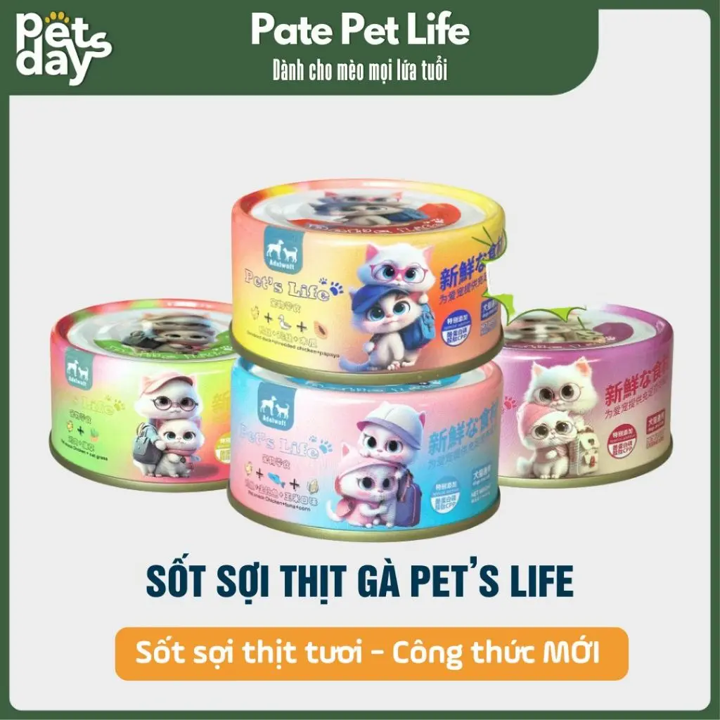 Pate cho mèo, pate tươi sốt sợi thịt gà Pet Life công thức mới 85gr (Petdays)