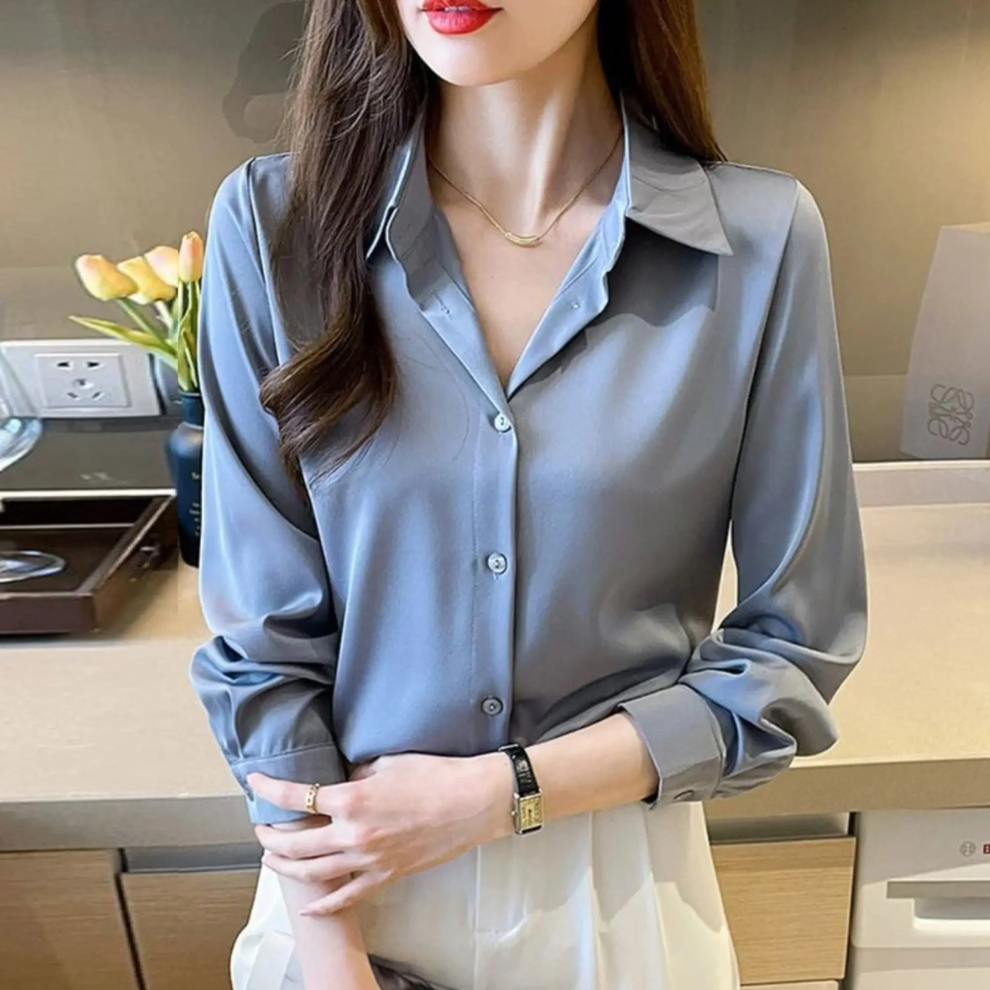 Atasan Kemeja Wanita Gaya Korean Style Bahan Shakila Twill Nyaman