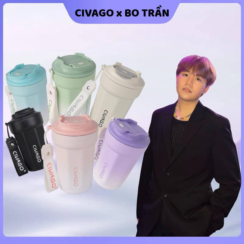 [BOTRAN x CIVAGO] Ly nước giữ nhiệt CIVAGO, lót sứ, dung tích 380ml, giữ nóng 8 giờ, giữ lạnh 18 giờ, có nắp chống tràn, thép không gỉ 304 cao cấp