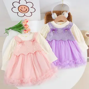 ANGENIUS Dres Anak Perempuan Dengan Lengan Panjang Dengan Bahan Katun Mix Tile Ada Motif Pita Cocok Untuk Pesta & Acara Formal Style Anak Kekinian Umur 8 Bulan - 4.5 Tahun