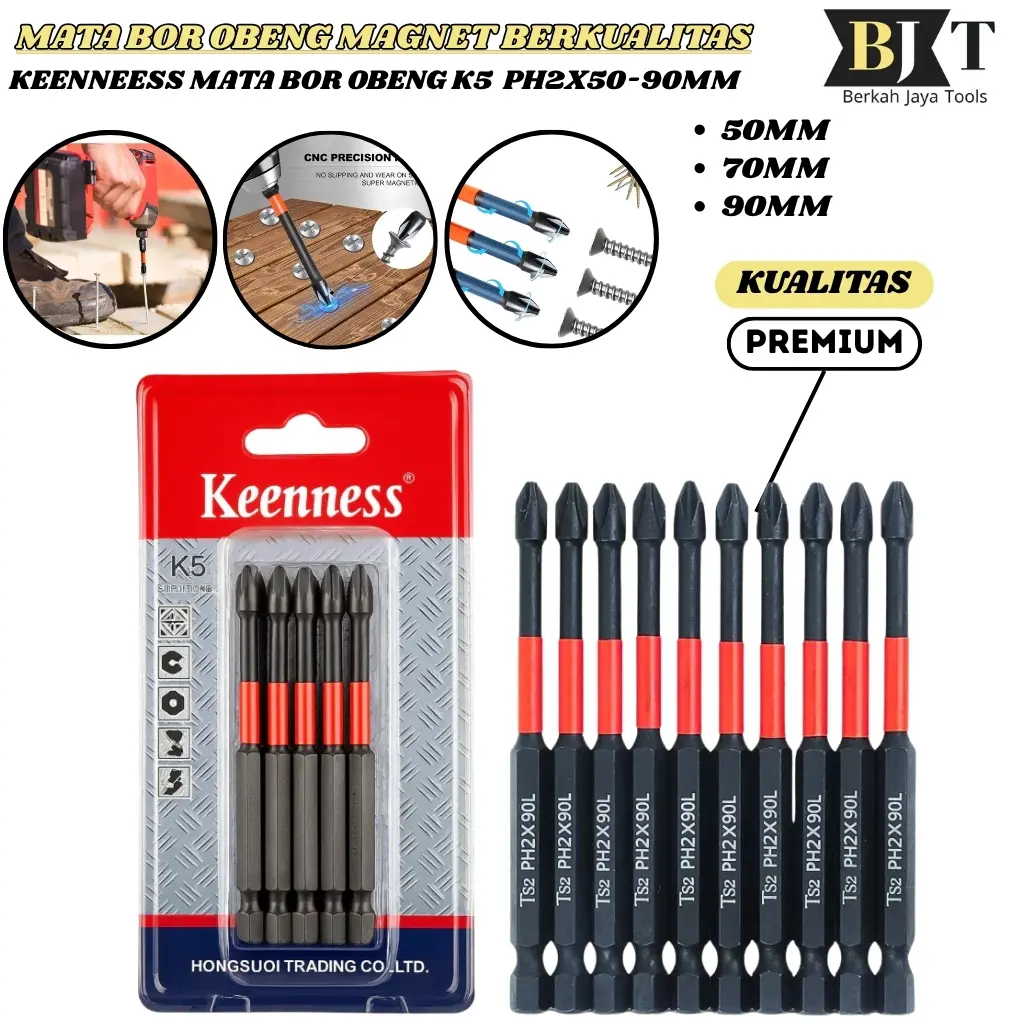 KEENNESS 1pcs Mata bor Obeng Magnetik Set kepala mata obeng set Baja 1/4 Inci Bit 50mm/70mm/90mm Set