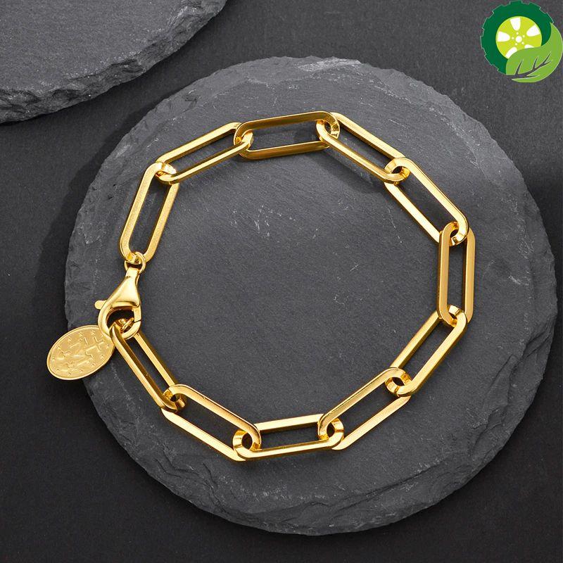 Punk 18K Gold plated Authentic 925 Sterling silver Cuban Link Chain Chunky Bracelet 1