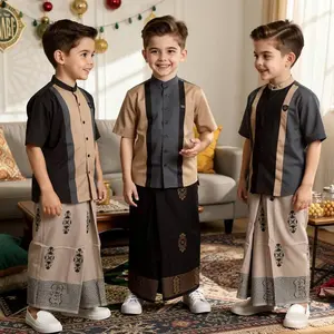 Street Kidz Setelan Sarkoci Anak Laki-Laki Usia 1-10 Tahun Baju Koko Lengan Pendek Sarung Instan Peci Rajut Ukuran M L XL XXL