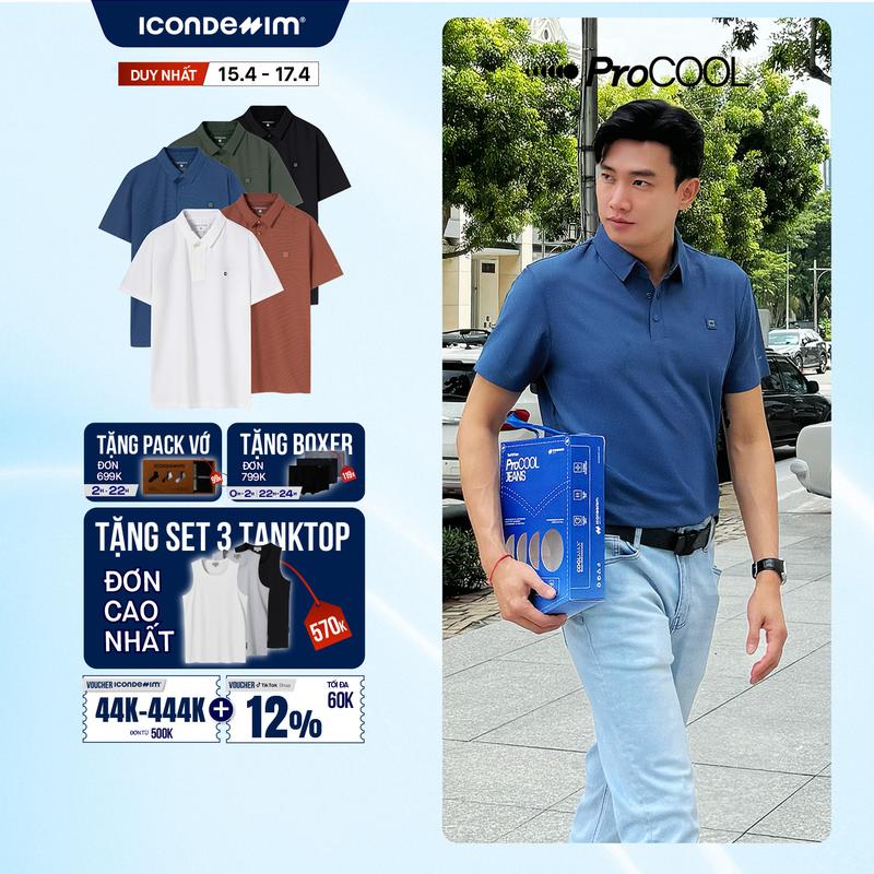Áo polo nam PROCOOL ICONDENIM form slim-fit, công nghệ hạt làm mát thoáng khí, co giãn 4 chiều, vải mịn ít nhăn PLID0153