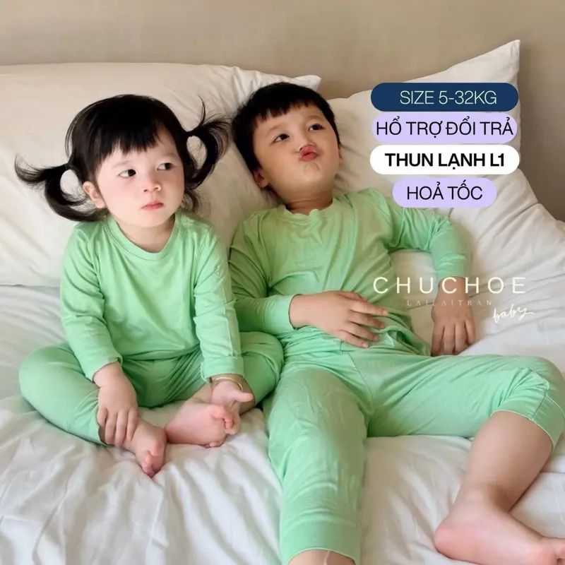 CHUCHOE BABY Bộ Tay Dài Quần Dài Thun Lụa Lạnh Cho Bé Gái Bé Trai Trẻ Em 5-30KG Chất Liệu Co Giãn 4C Mềm Mịn Thoải Mái
