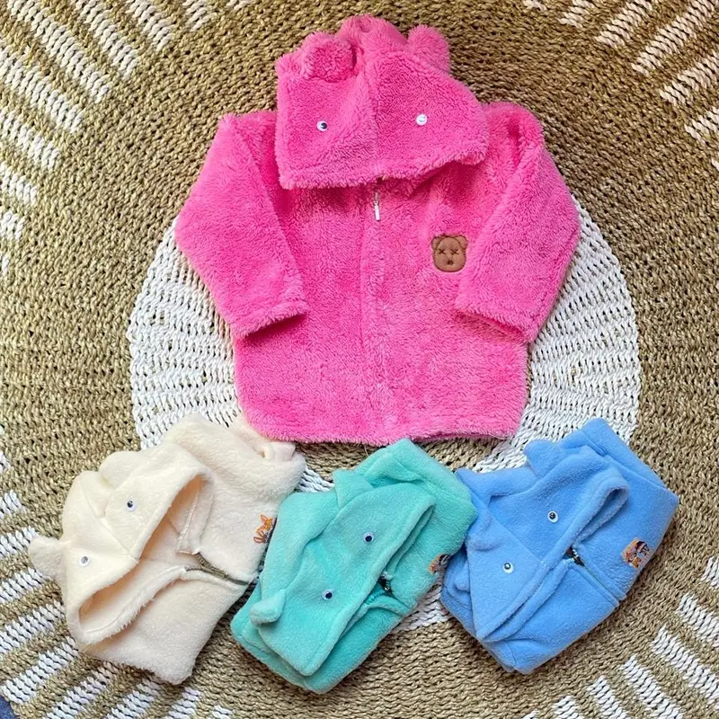 Jaket bayi bulu hangat cewek cowok jaket Bayi Lembut sleting hangat tebal Lengan Perempuan Laki-Laki 0-1 Thn 0