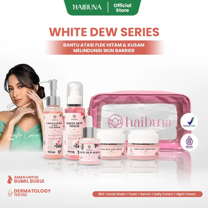 HB Haibuna  White DEW SET + Serum (5pcs) | Whitening Set - Niacinamide Tranexamic | Perawatan Membantu Mencerahkan dan menyamarkan FLEK Hitam | skincare Aman bumil busui | Extract Rose Oil 0
