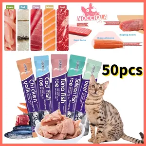50 Buah Makanan Ringan Kucing 16G Strip Kucing Peliharaan dan Makanan Ringan Penggemuk, Cocok untuk Anak Kucing dan Kucing Dewasa Makanan Ringan Kucing Penyapihan Alami