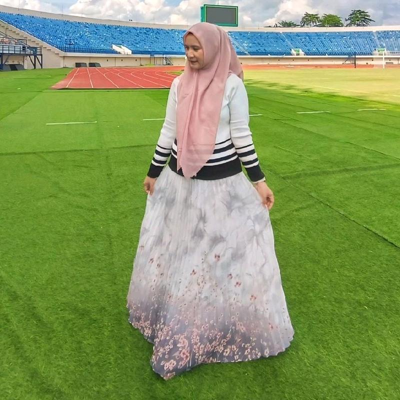 Alena skirt -ROK PLISKET Motif ceruty babydoll heavy cifhon exlusive pinggang full Karet bawahan androk prisket motip bunga hitam putih Muslim Wanita dewasa 2