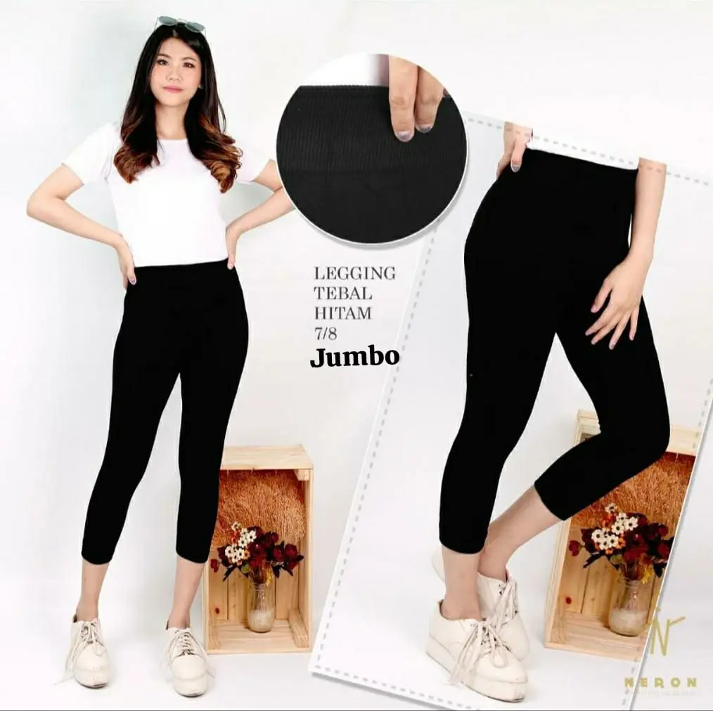 Celana Legging 7/8 Wanita Highwaist Leging Kaos Impor Polos Hitam Melar Tebal Panjang