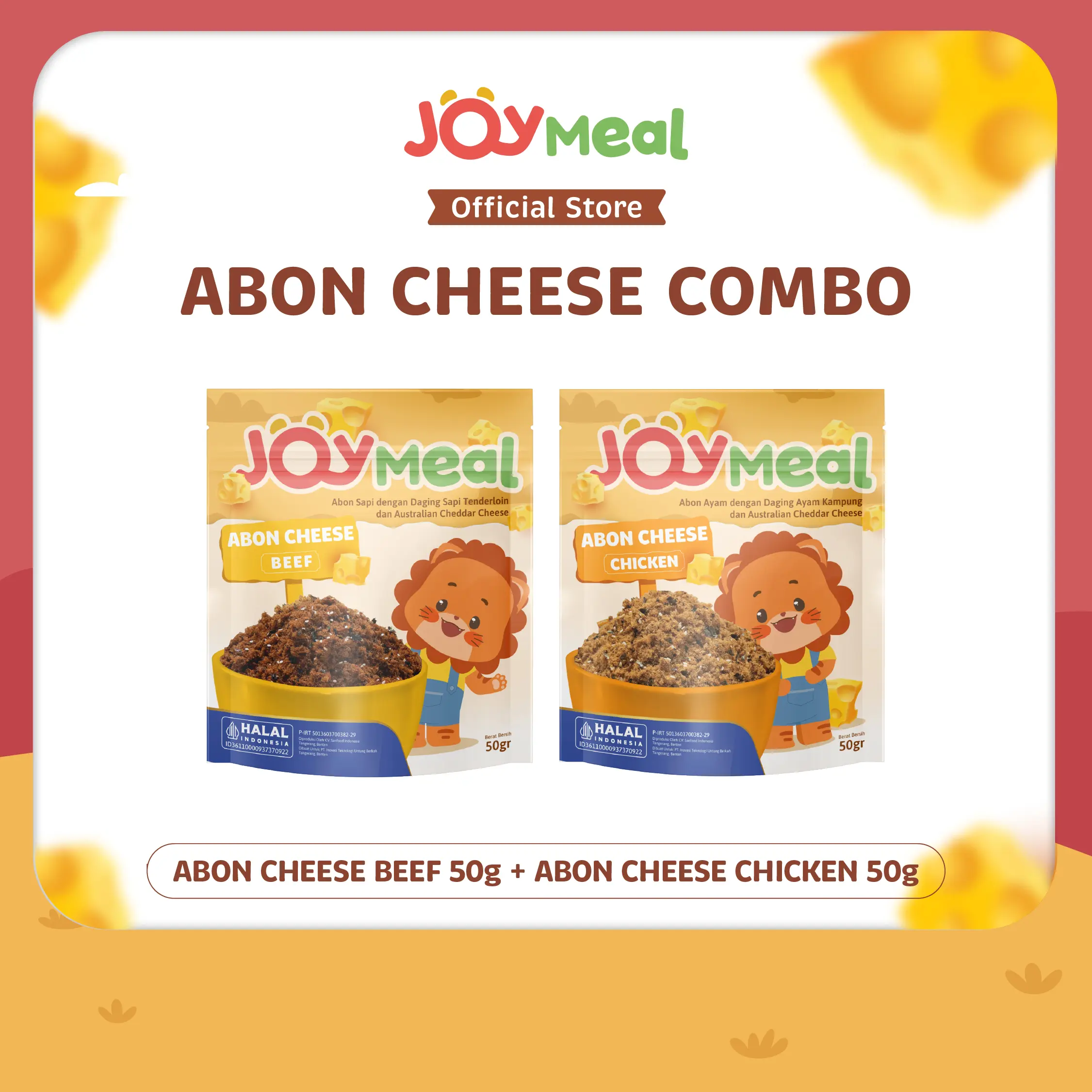 JoyMeal ABON CHEESE Original Combo Pack BEEF & CHICKEN (2 pcs) | Perpaduan Abon dan Australian Cheddar Cheese