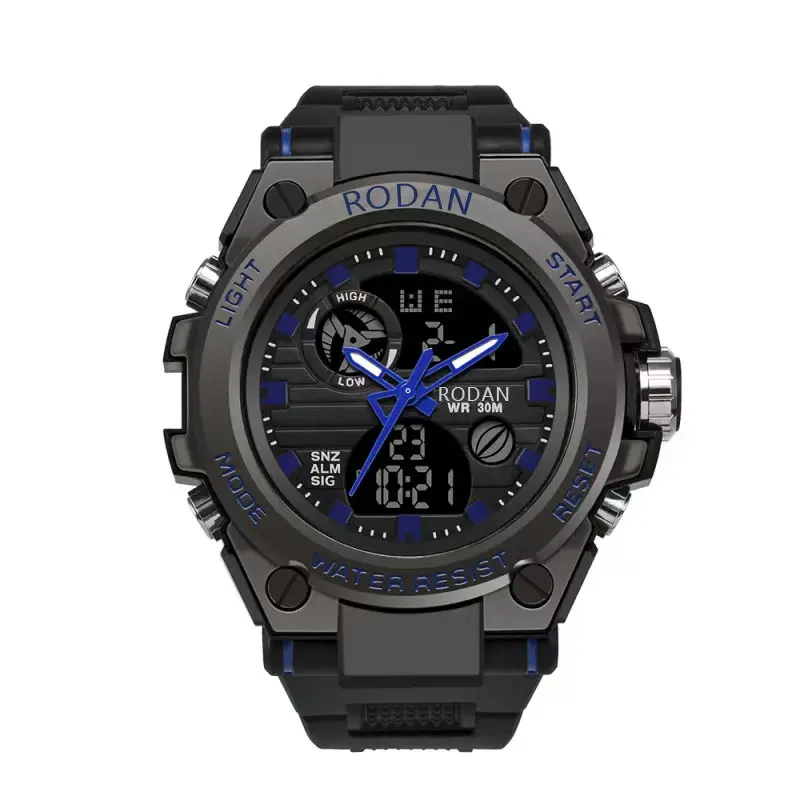 RO DAN SPORT8002Jam tangan elektronik keren, sporty, multifungsi, personal, kasual, tahan air ala Korea, modis, dan serbaguna 6