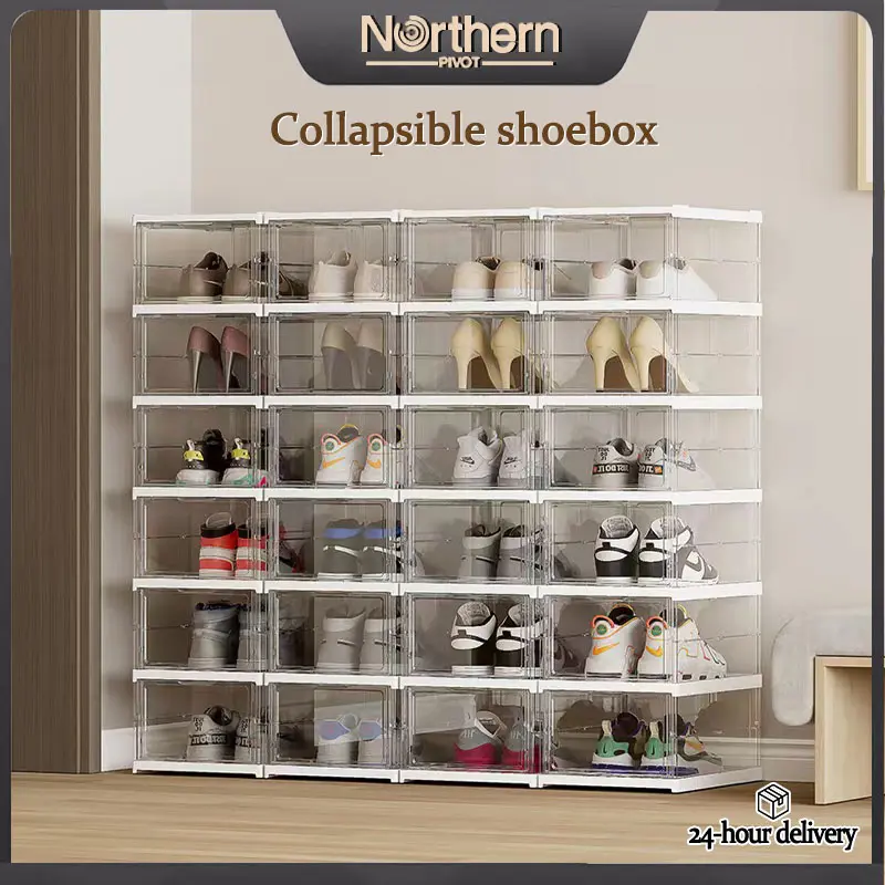 Northern Pivot COD 4-side-Transparent stackable Foldable Acrylic  clear Shoe Box - Multifunctional Clear Shoe  Shoe Rack with Large Capacity & Front Drop Design Organiser Smooth foldable with lid bag storage cabinet bag  storage