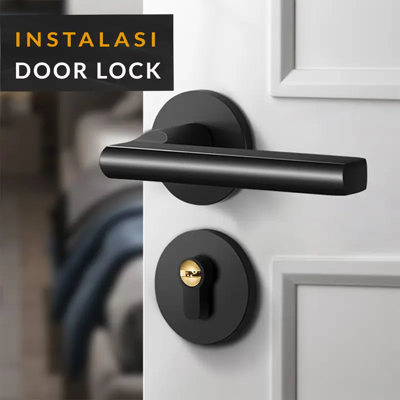 KP-04 Kunci Pintu Pisah Elegant Black Flat Handle Split Door Lock Set 4